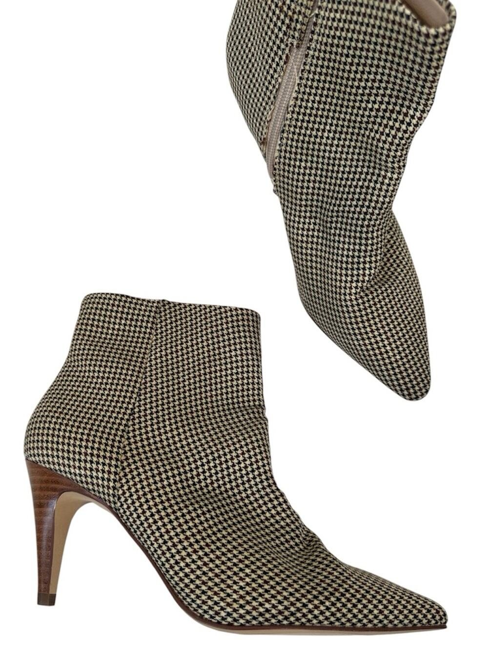 Botkier Tan Black Houndstooth Pointed Toe Ankle Boots Womens 7 Booties Preppy